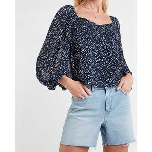 Express Clip Dot Pleated Front Balloon Sleeve Top S